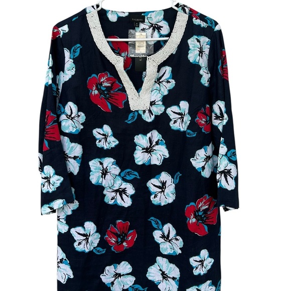 NWT Talbots 100% Linen Hibiscus Tunic Dress - Red White Blue - Size Medium - Picture 13 of 13